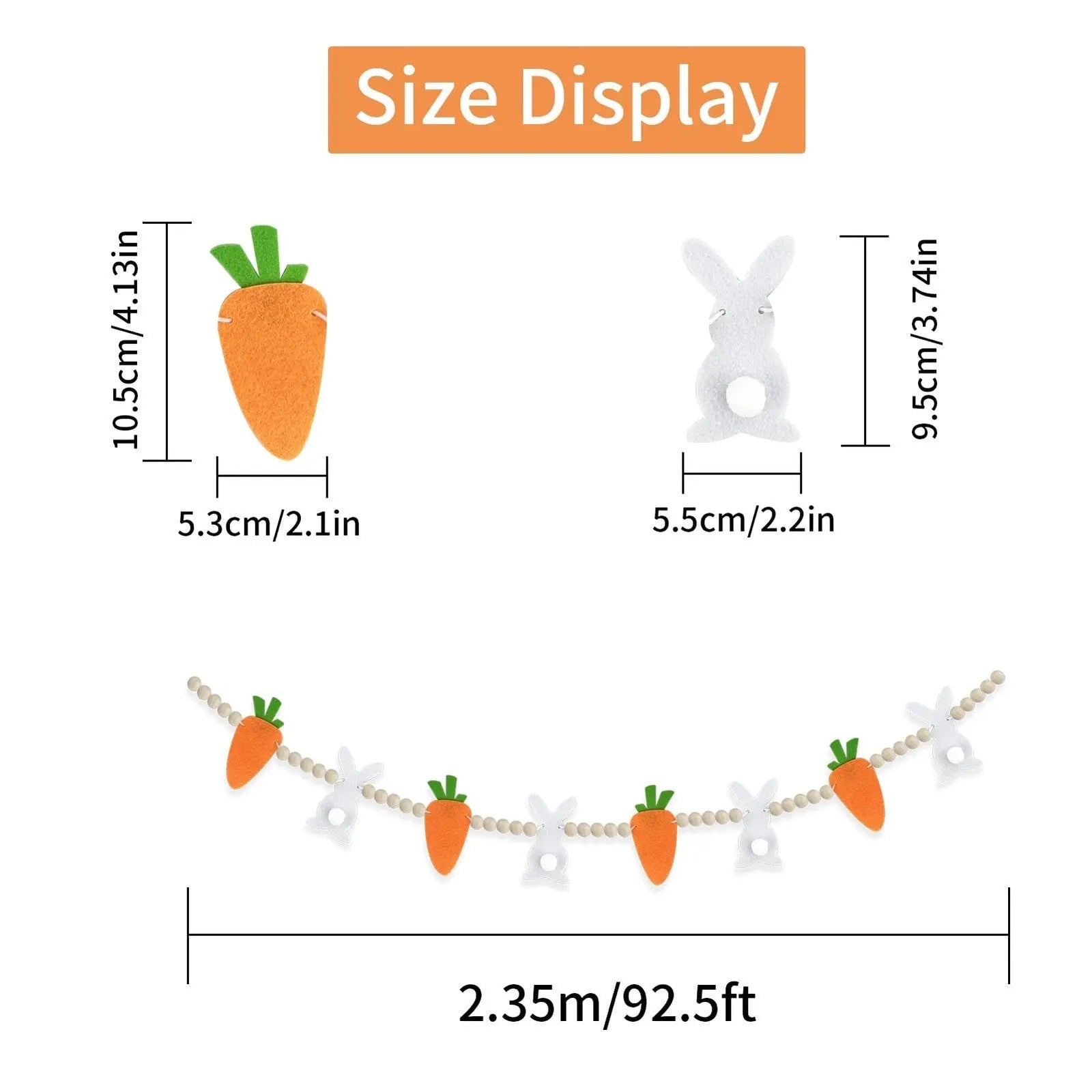 Novstuf Easter Bunny Decorations, 2.35m/7.7ft Easter Bunny Garland Wooden Beads