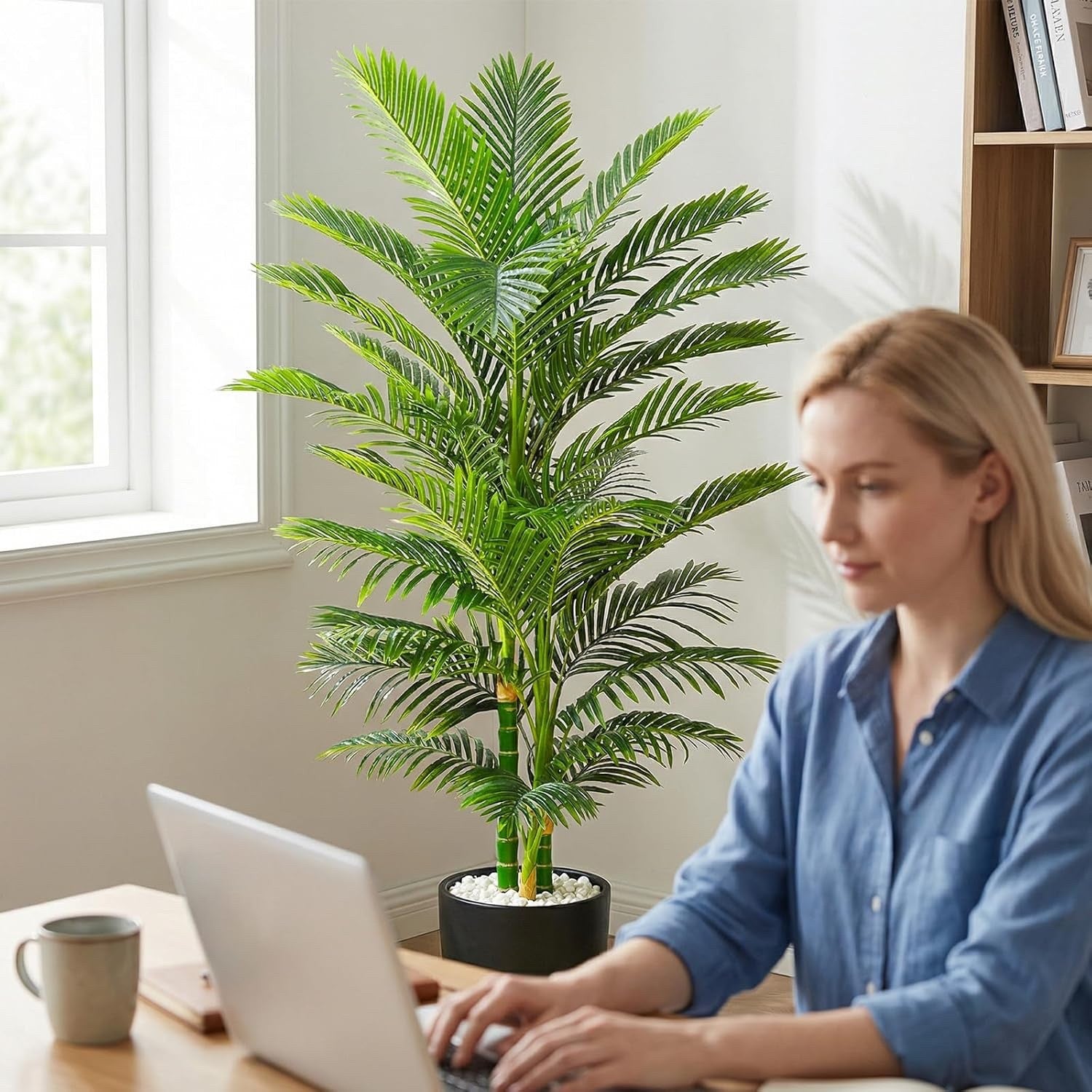210cm Artificial Golden Cane Palm Tree Faux Indoor Plant 3 Trunks w Planter Pot