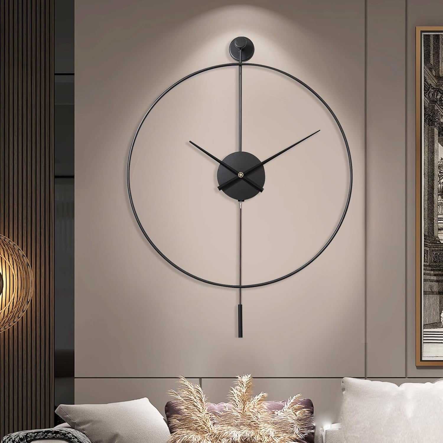Large Decorative Wall Clock 60cm 24in Metal Silent Non Ticking Pendulum Black
