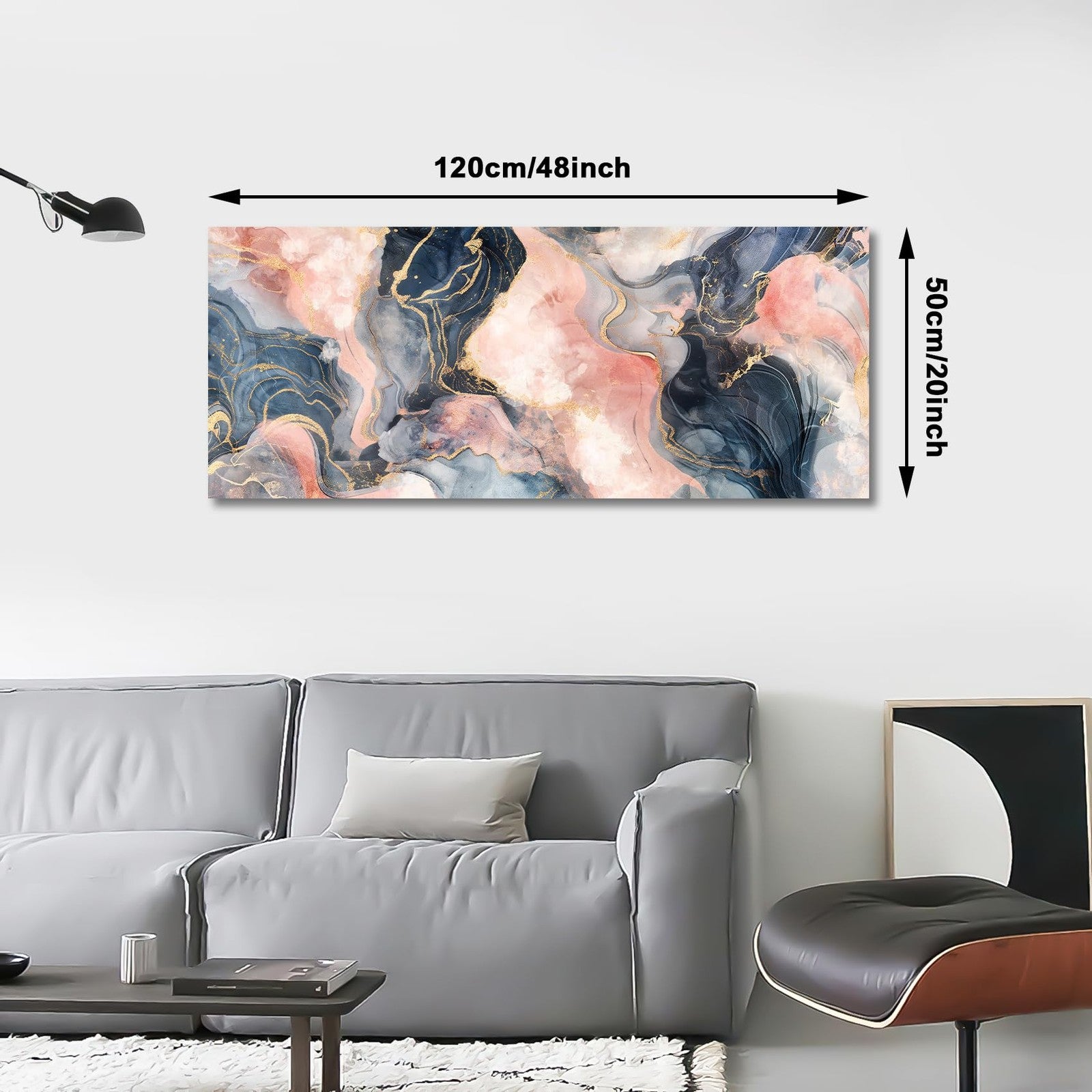 Large Abstract Marble Canvas Wall Art Grey Pink Gold Framed Picture 120x50cm