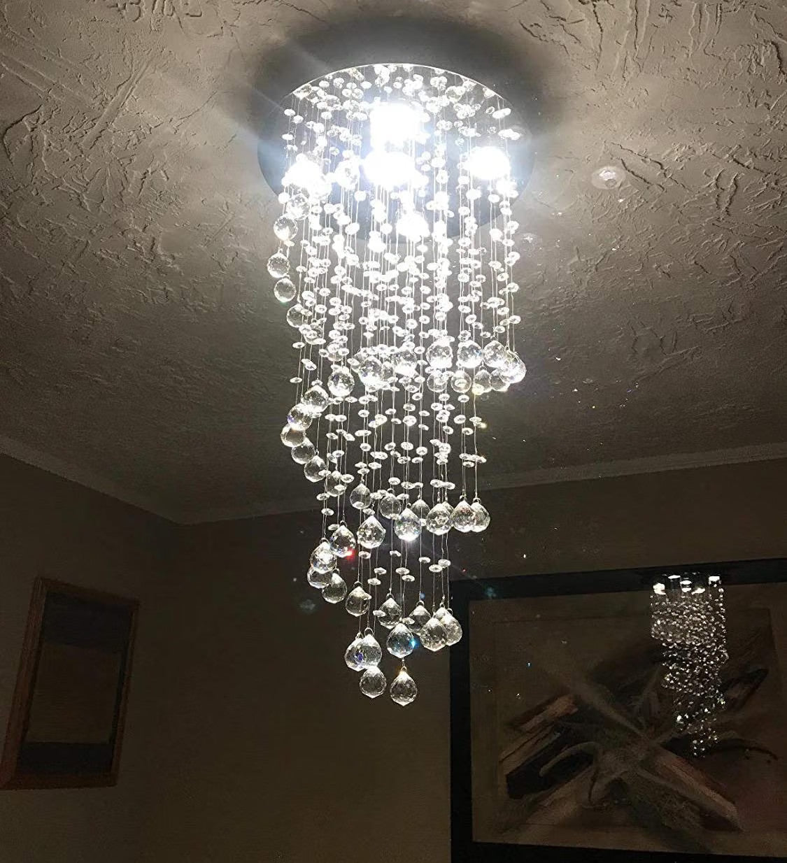 Crystal Chandelier Ceiling Light K9 Raindrop Spiral Chrome 40x80cm 5x GU10 Bulbs