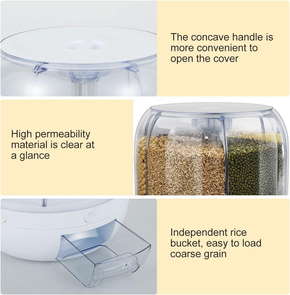 Rotating Dry Food Dispenser 6 Grid Rice Cereal Grain Storage Container Box