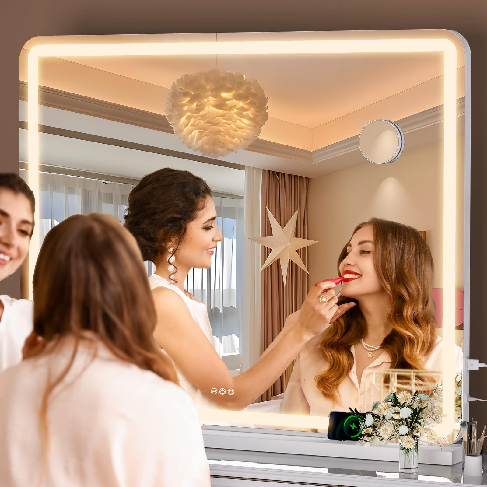 Hasipu LED Vanity Mirror 95x65cm Lighted Makeup Mirror 3 Mode Dimmable Touch