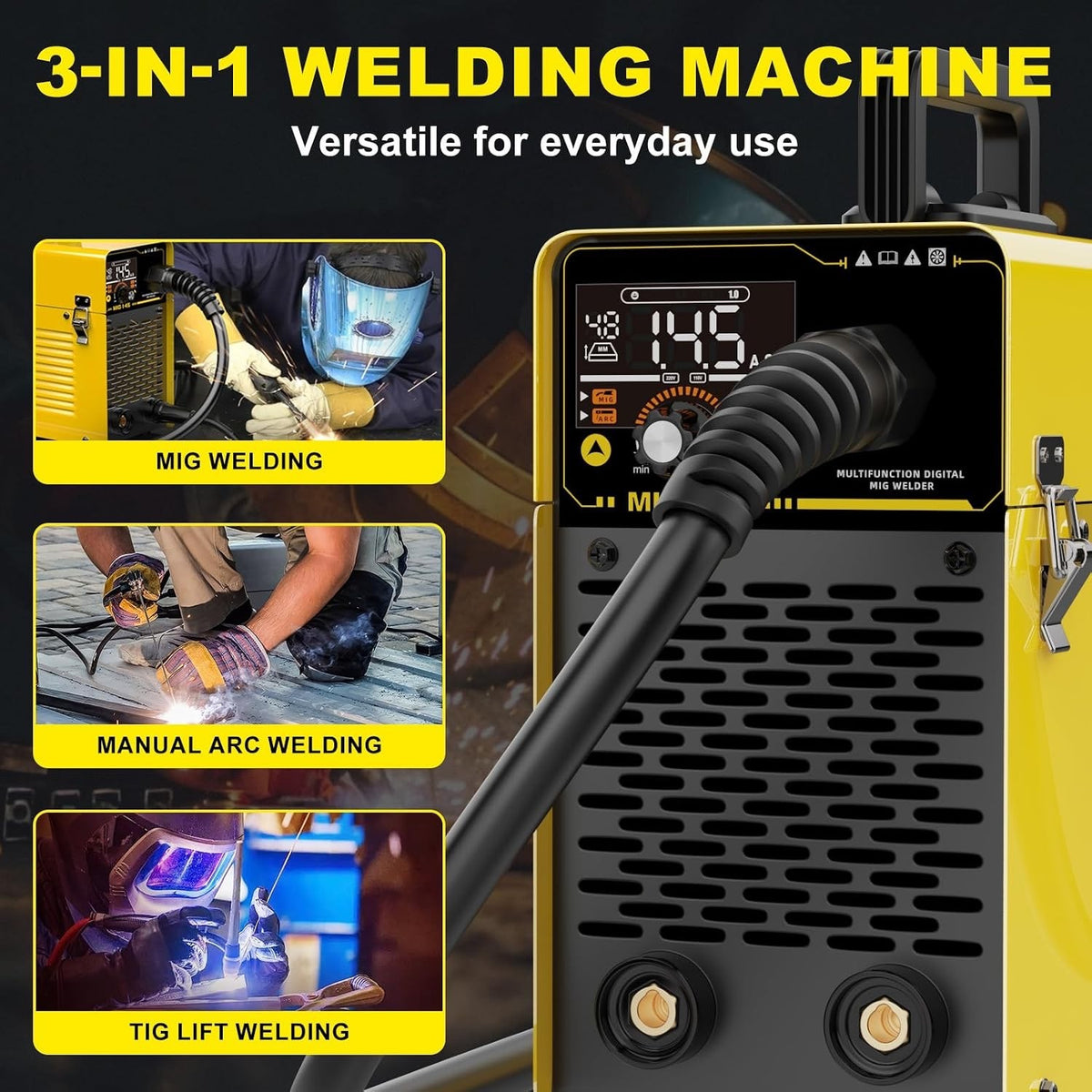 MIG Welder Gasless Welding Machine 145A 3 in 1 Flux Core MMA TIG 240V Portable