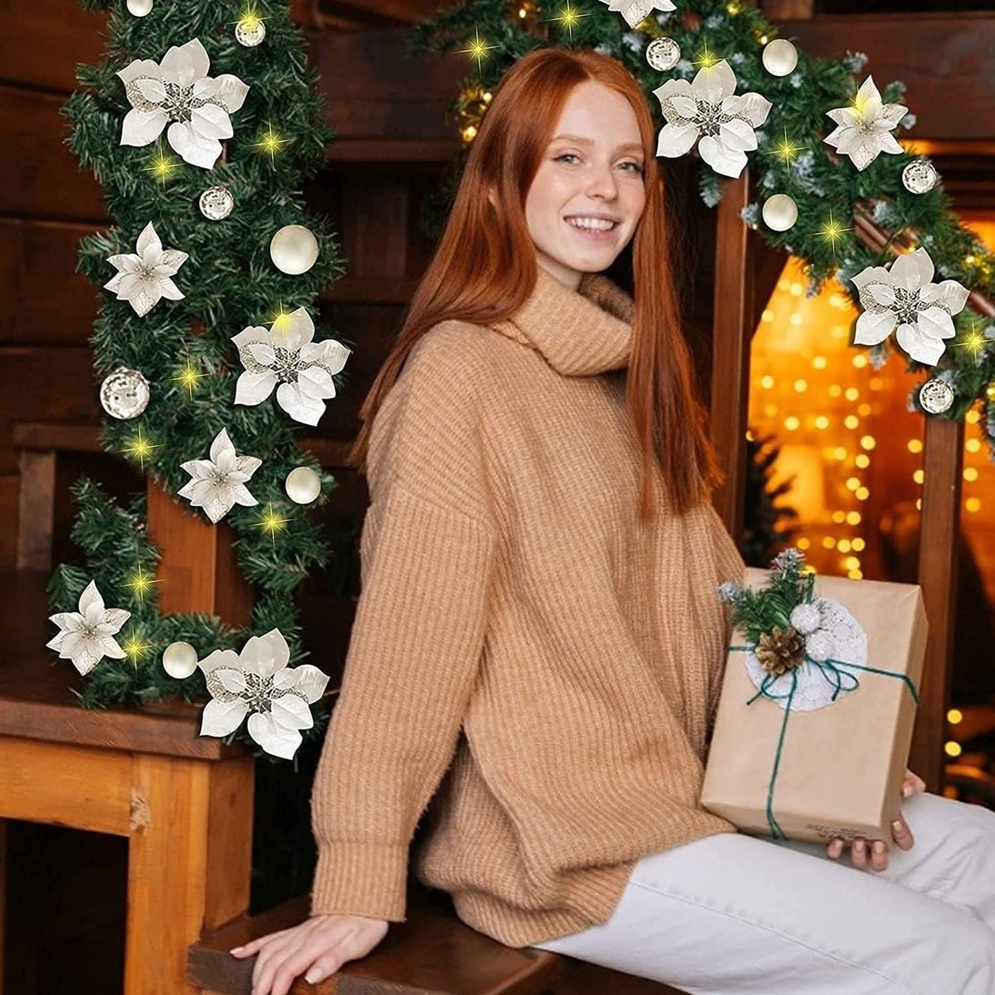 2.7m Christmas Garland LED Lights Silver Rattan Wreath Door Stair Decor