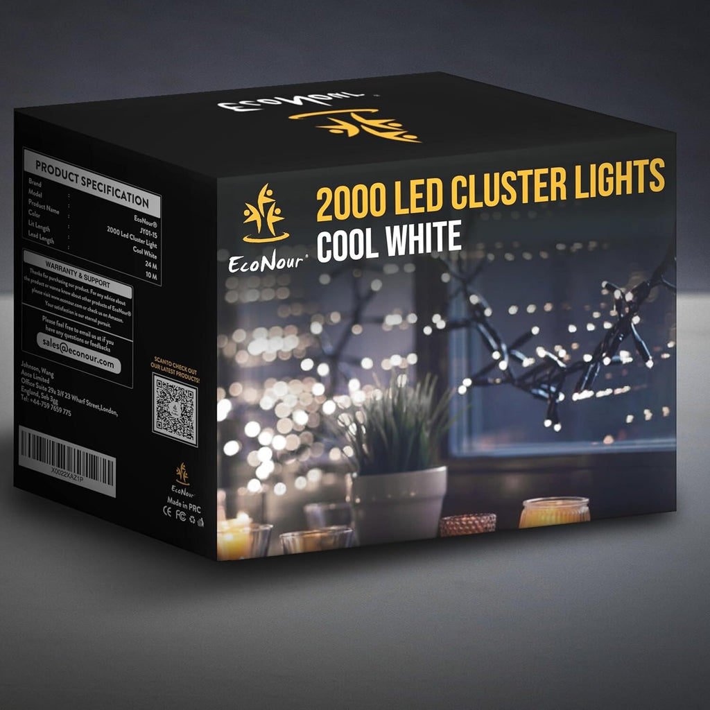 EcoNour Christmas Tree Cluster Lights - 2000 LED - Cool White
