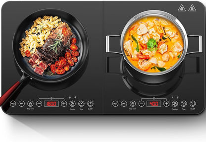 AOBOSI Double Induction Hob 2800W Portable 2 Ring Cooker Touch Control Timer