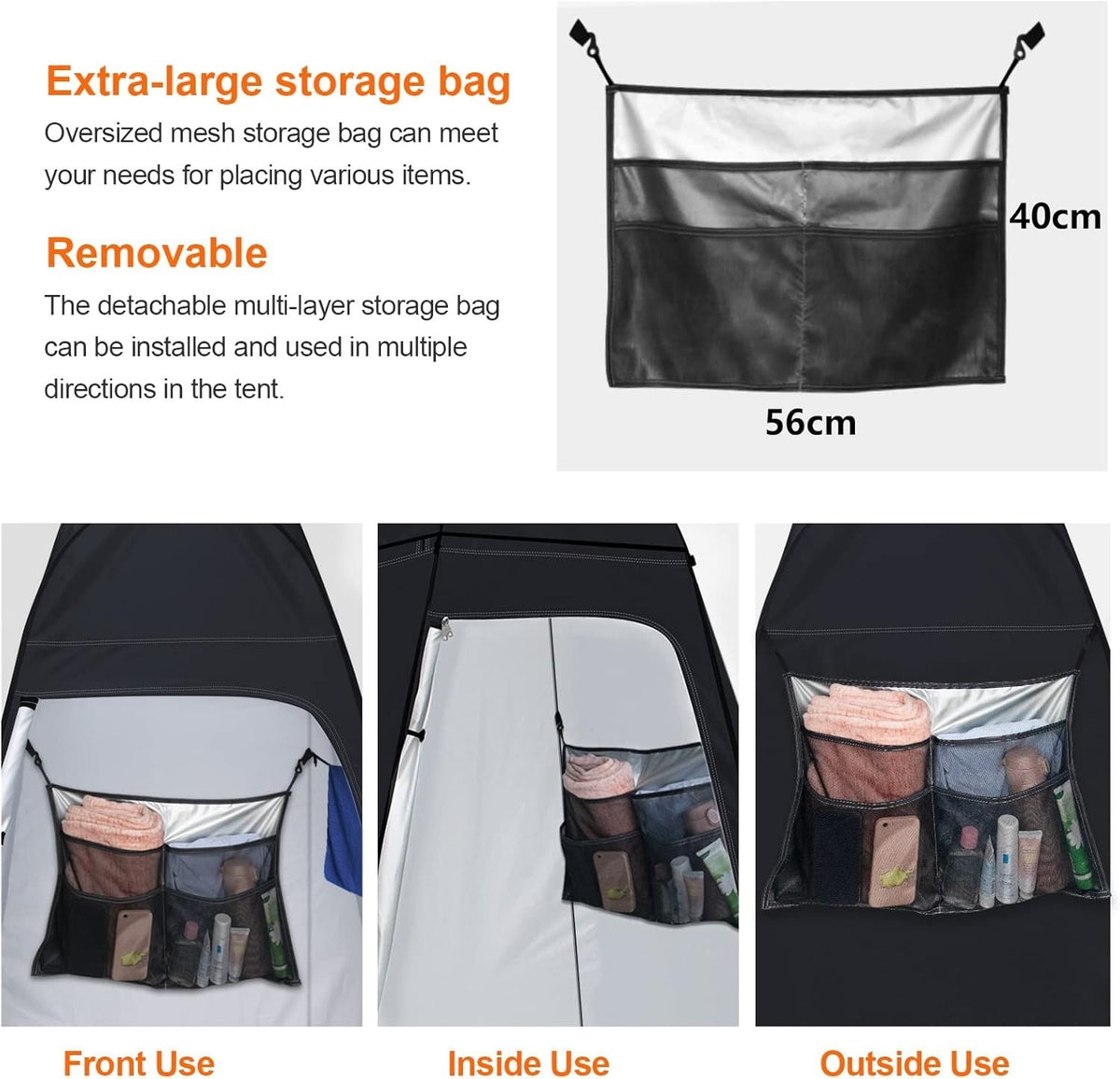 Pop Up Privacy Tent Camping Shower Toilet Changing 120x120x195cm Black UPF50