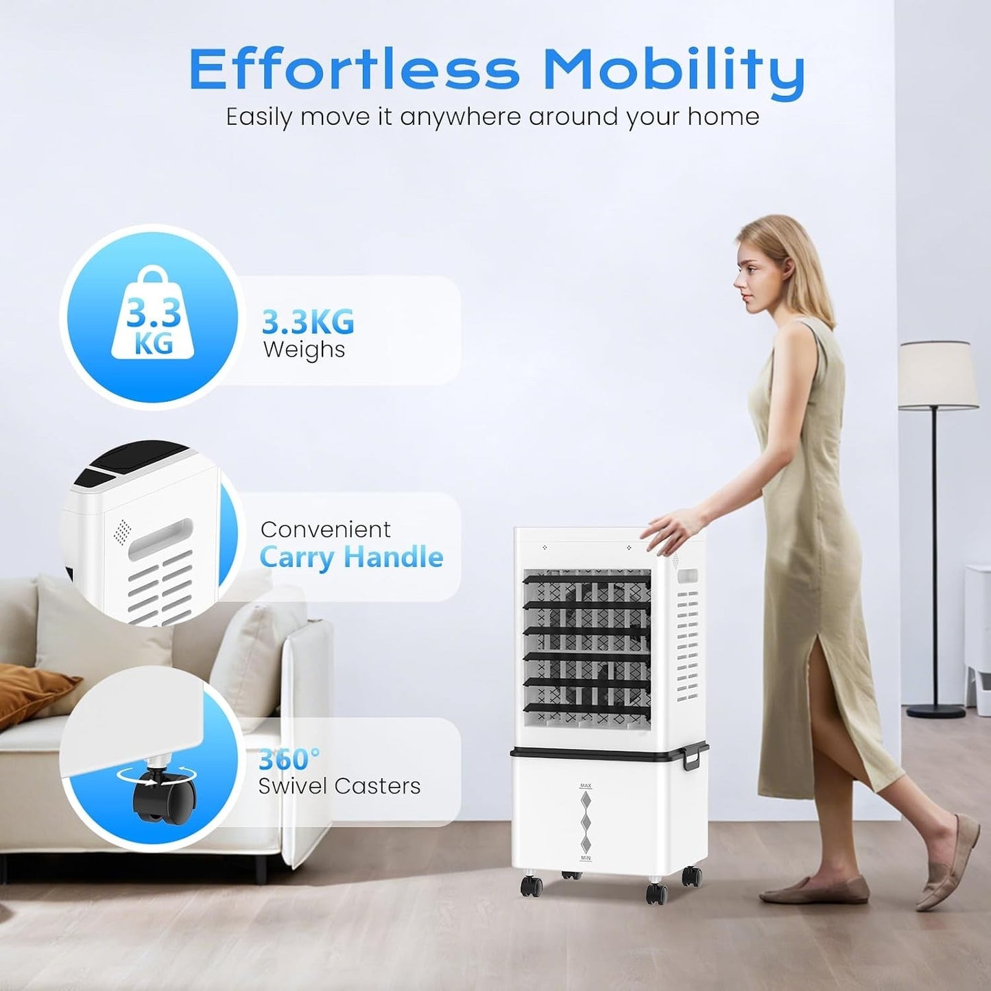 Portable Evaporative Air Cooler 12L 45W 24H Timer Remote Control Black Bladeless