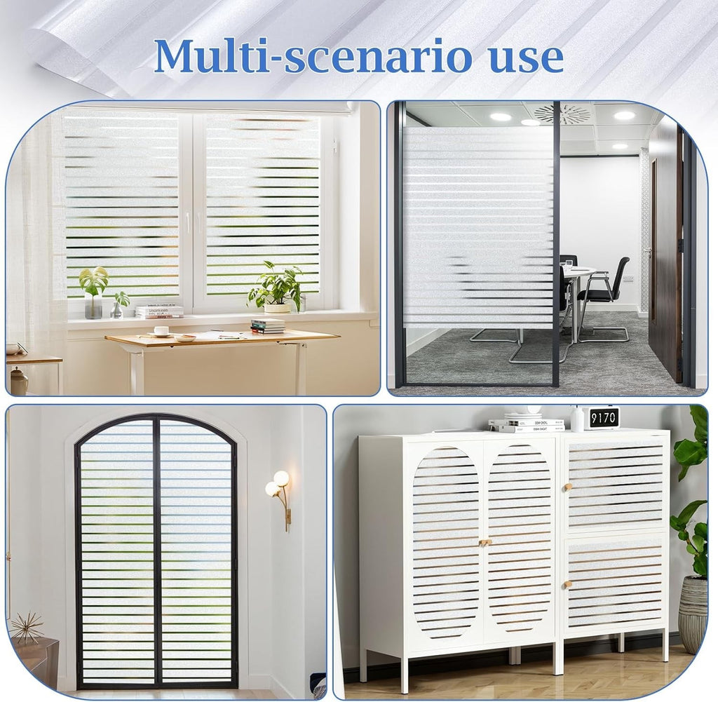 Lifetree Frosted Stripe Window Film Static Cling Privacy UV 90 x 400 cm