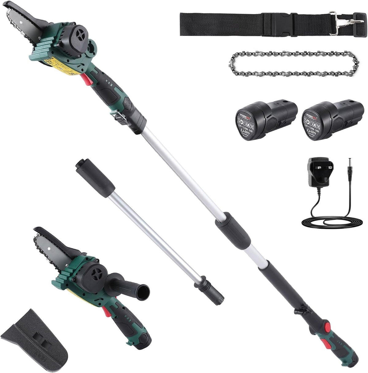 Cordless Pole Saw Chainsaw 4 Inch Mini Electric Pruner 13FT Reach 2x2Ah Battery