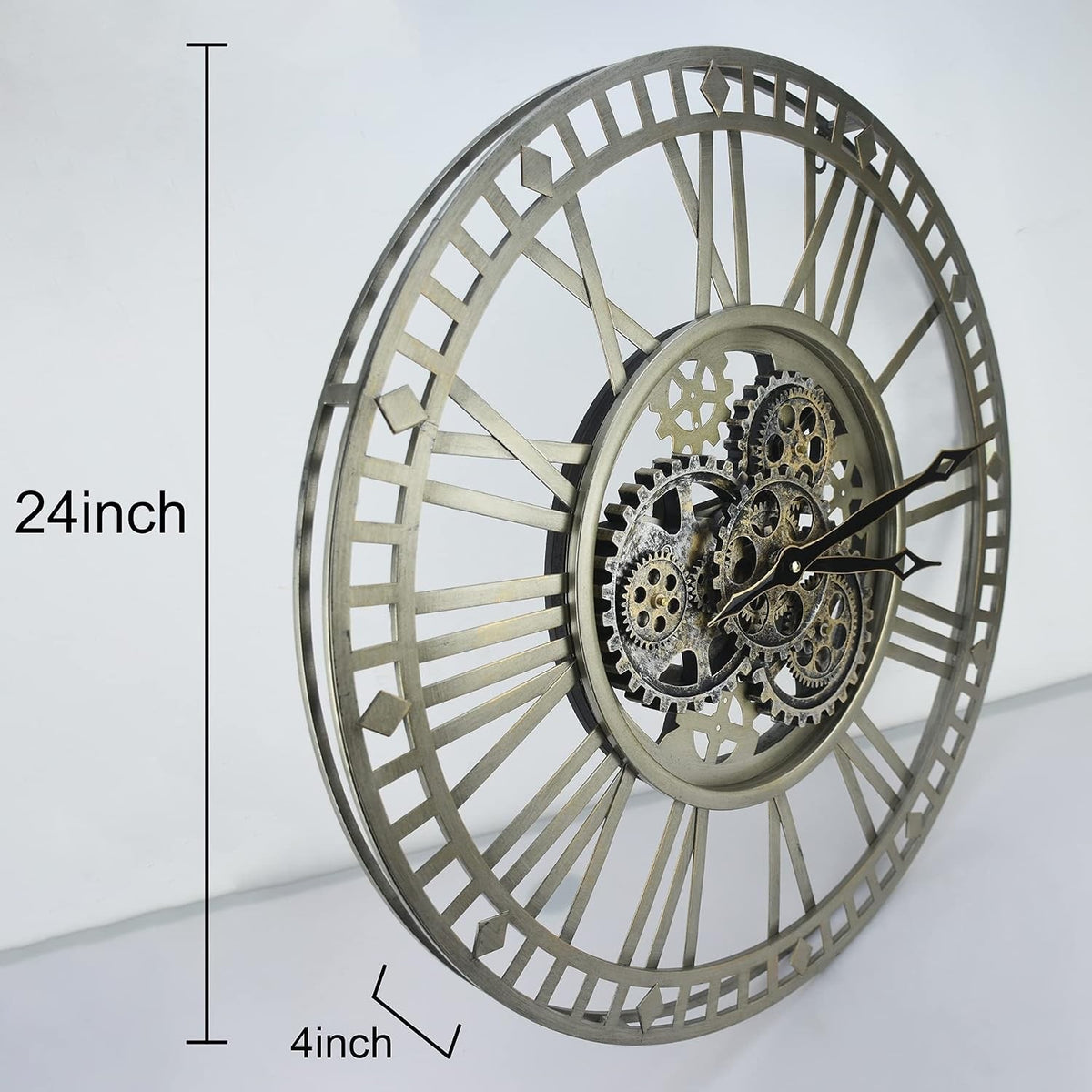 Wall Clock Oversized Industrial Steampunk 60CM Vintage Bronze Moving Gears Roman