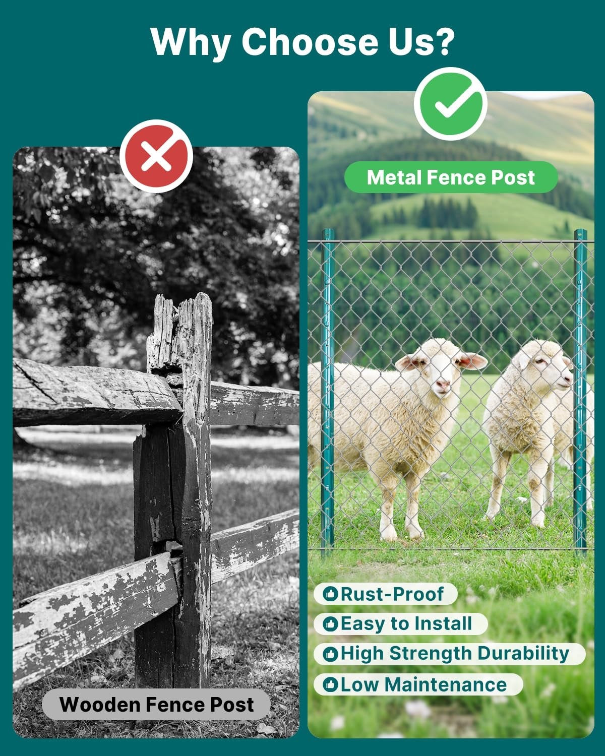 Garden Fence Posts Metal 5ft 152cm Pack 10 Heavy Duty U Posts Wire Fencing Green