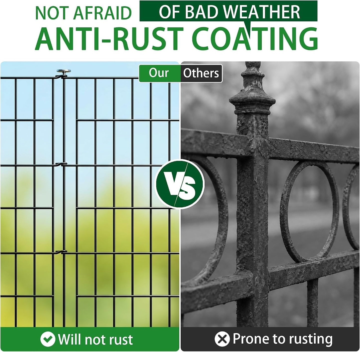 Metal Garden Fence Panels 4Pc Gate Black No Dig Pet Barrier Outdoor 3.5m 101cm