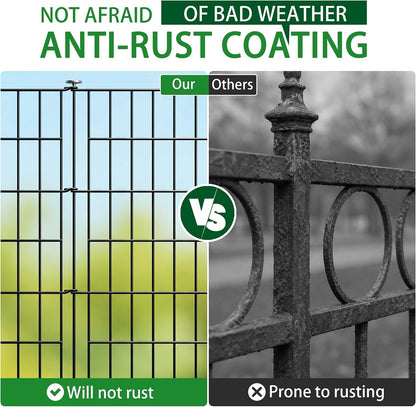 Metal Garden Fence Panels 4Pc Gate Black No Dig Pet Barrier Outdoor 3.5m 101cm