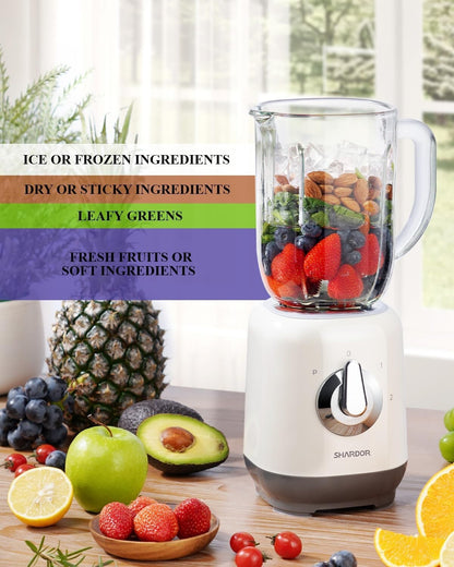SHARDOR Blender Smoothie Maker with 6 Sharp Stainless Steel Blades & Glass Jug