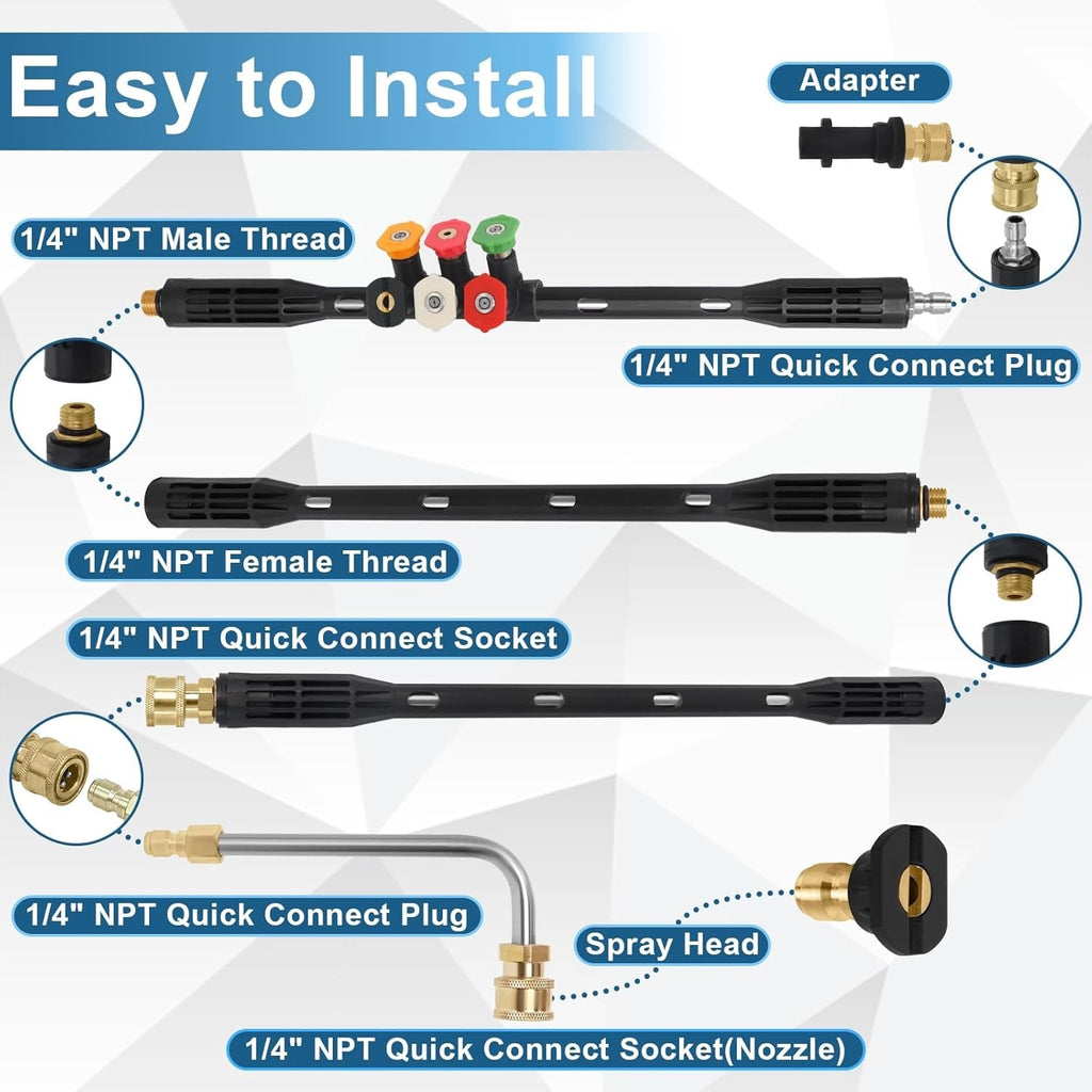 10 Pcs Pressure Washer Extension Wand Karcher K2-K7 4000PSI with 6 Nozzle Tips