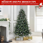 180cm Snow Flocked Artificial Christmas Tree PE PVC Pinecones Wood Stand