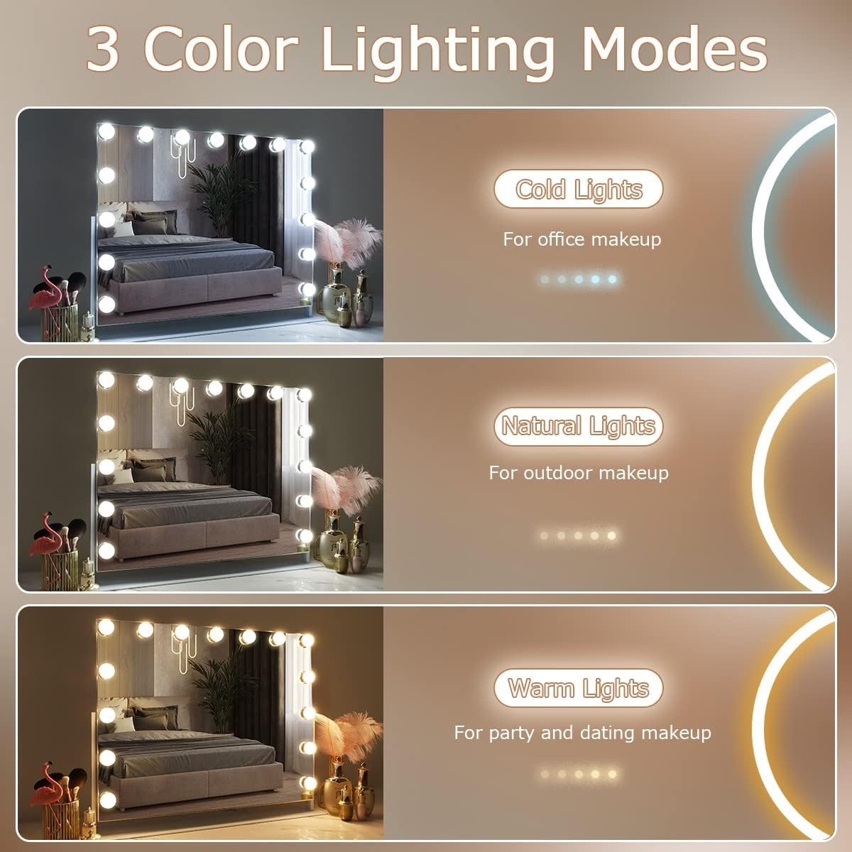 Hollywood Vanity Mirror LED Lights 15 Bulbs 360 Rotate Makeup Mirror 10X Mag