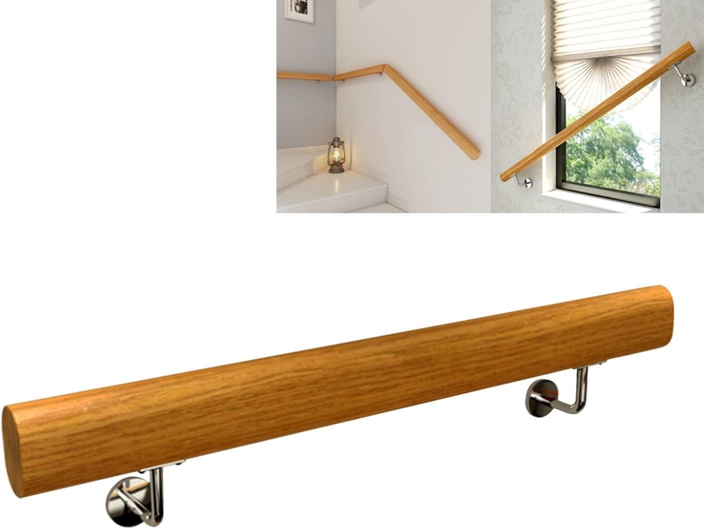 100cm Wooden Stair Handrail Banister Anti Slip Rail Bracket Indoor Outdoor