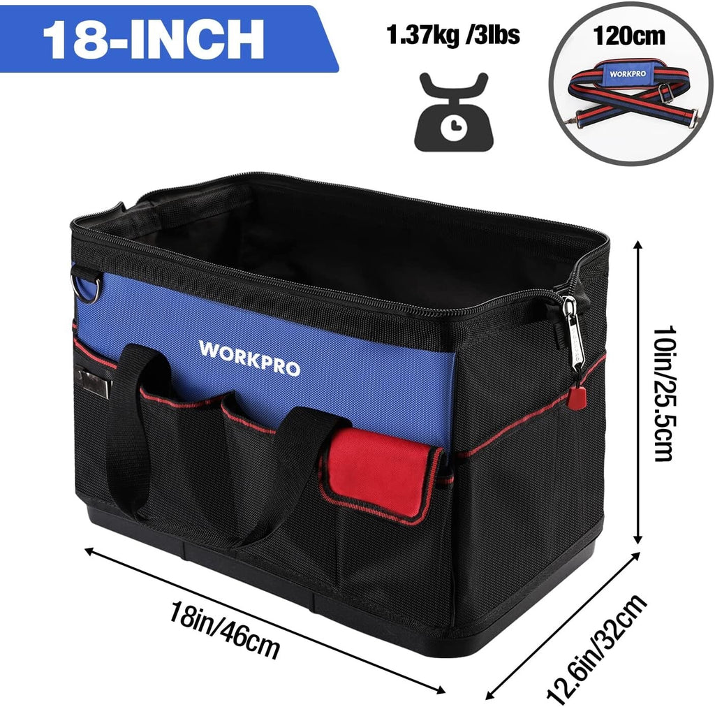 WORKPRO Tool Bag 18 Inch Tool Bag with Waterproof Molded Base Blue Black