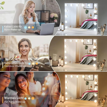 Makeup Mirror LED Hollywood 42x50cm 14 Lights 3 Colour Dimmable 10x Zoom USB