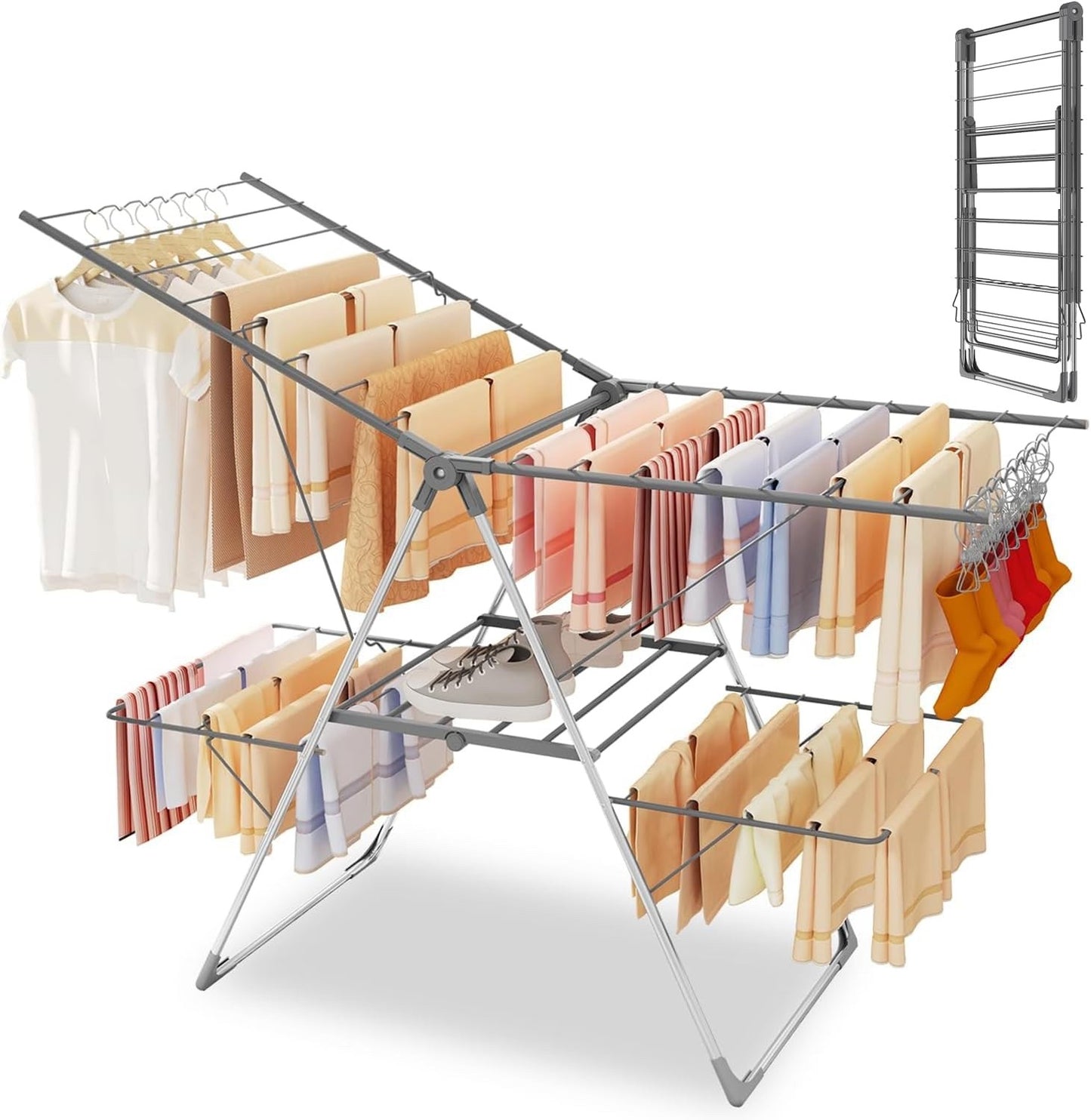 Clothes Airer Drying Rack 33 Rails Foldable Height Adjustable Indoor Outdoor