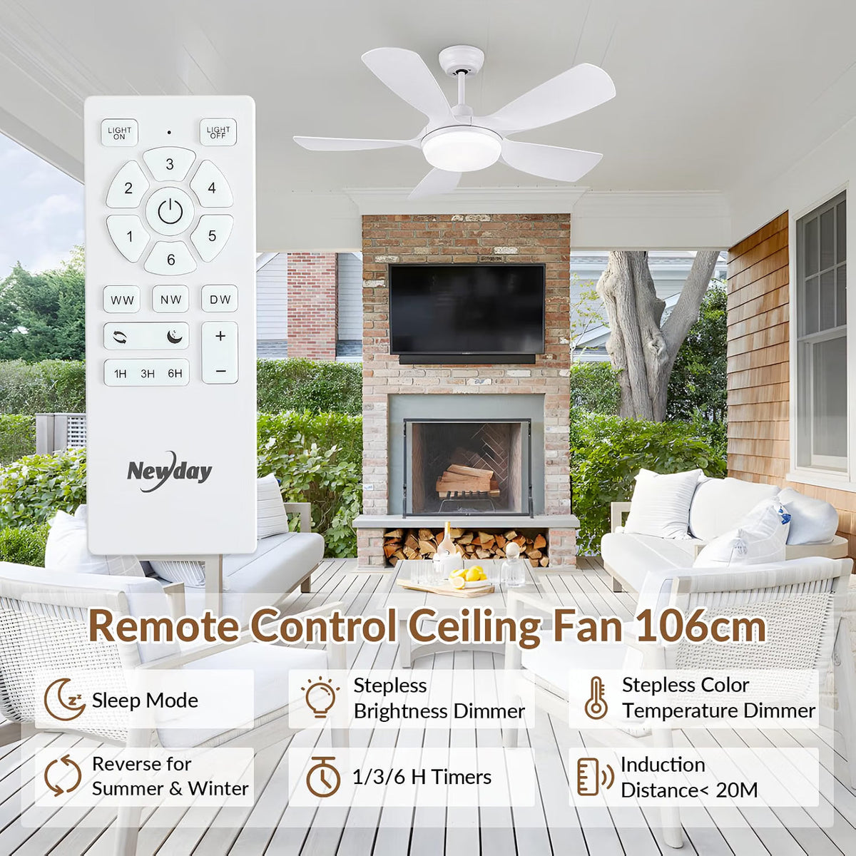 Ceiling Fan Light Remote 30in White 5 Blade Reversible Dimmable LED Sleep Mode