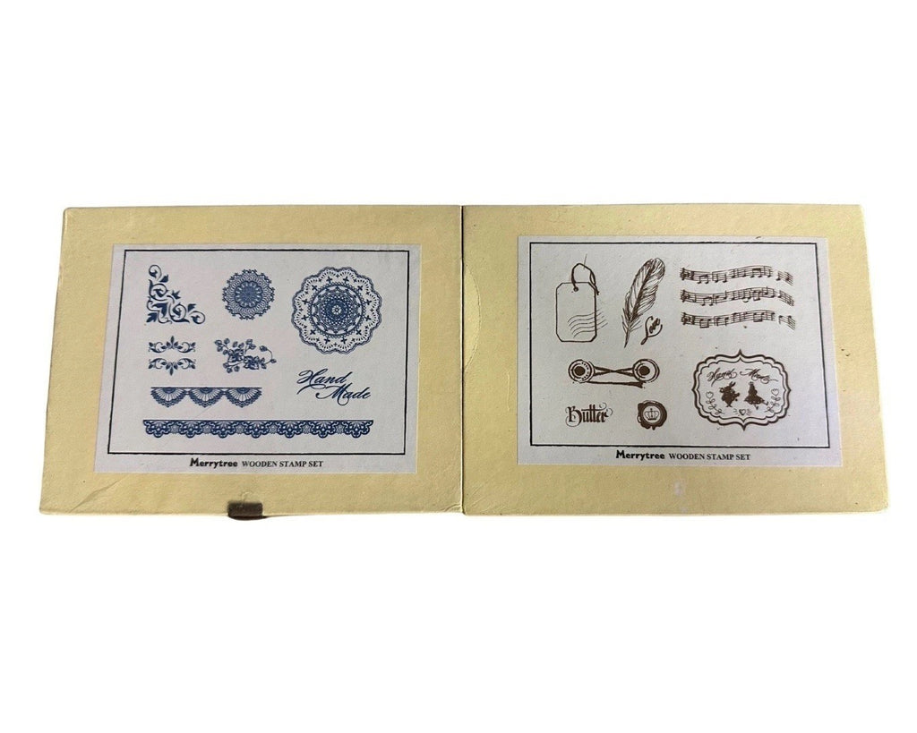 MerryTree x2 4pcs Wooden Rubber Stamp Set