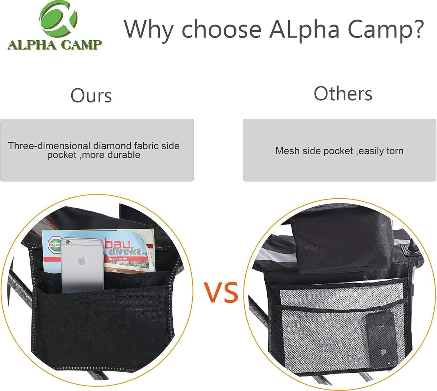 Camping Folding Chair Oversized Heavy Duty Padded Outdoor Seat Carry Bag Black