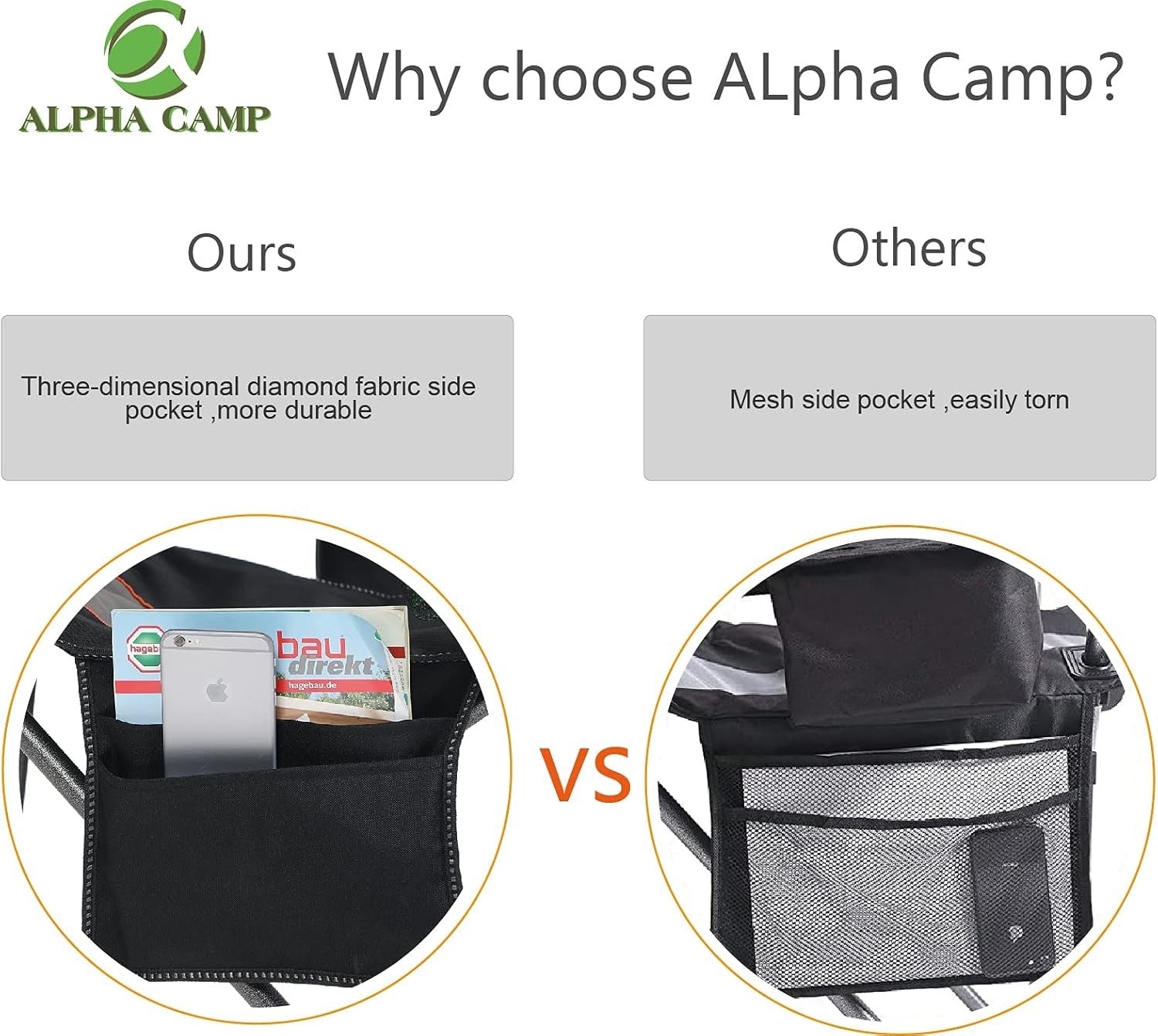 Camping Folding Chair Oversized Heavy Duty Padded Outdoor Seat Carry Bag Black