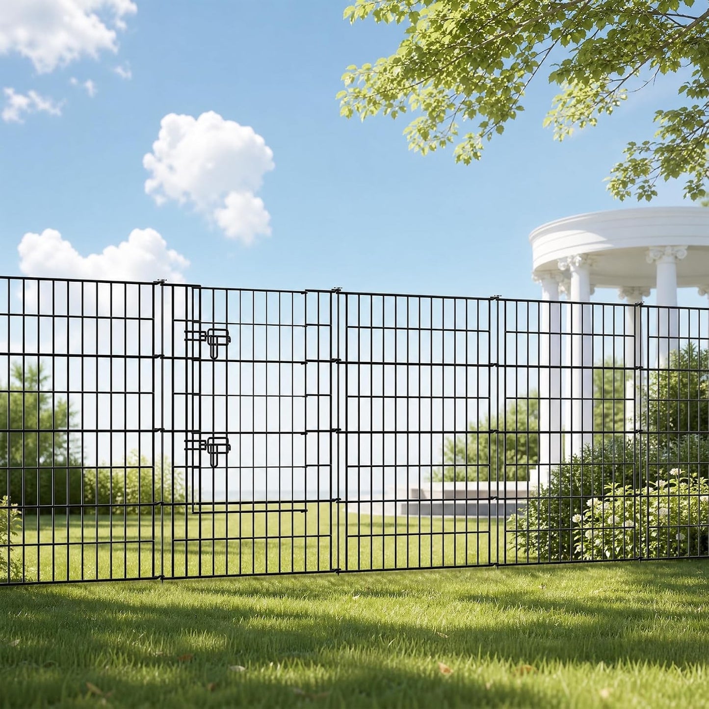 Metal Garden Fence Panels 4Pc Gate Black No Dig Pet Barrier Outdoor 3.5m 101cm