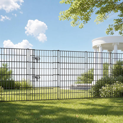 Metal Garden Fence Panels 4Pc Gate Black No Dig Pet Barrier Outdoor 3.5m 101cm