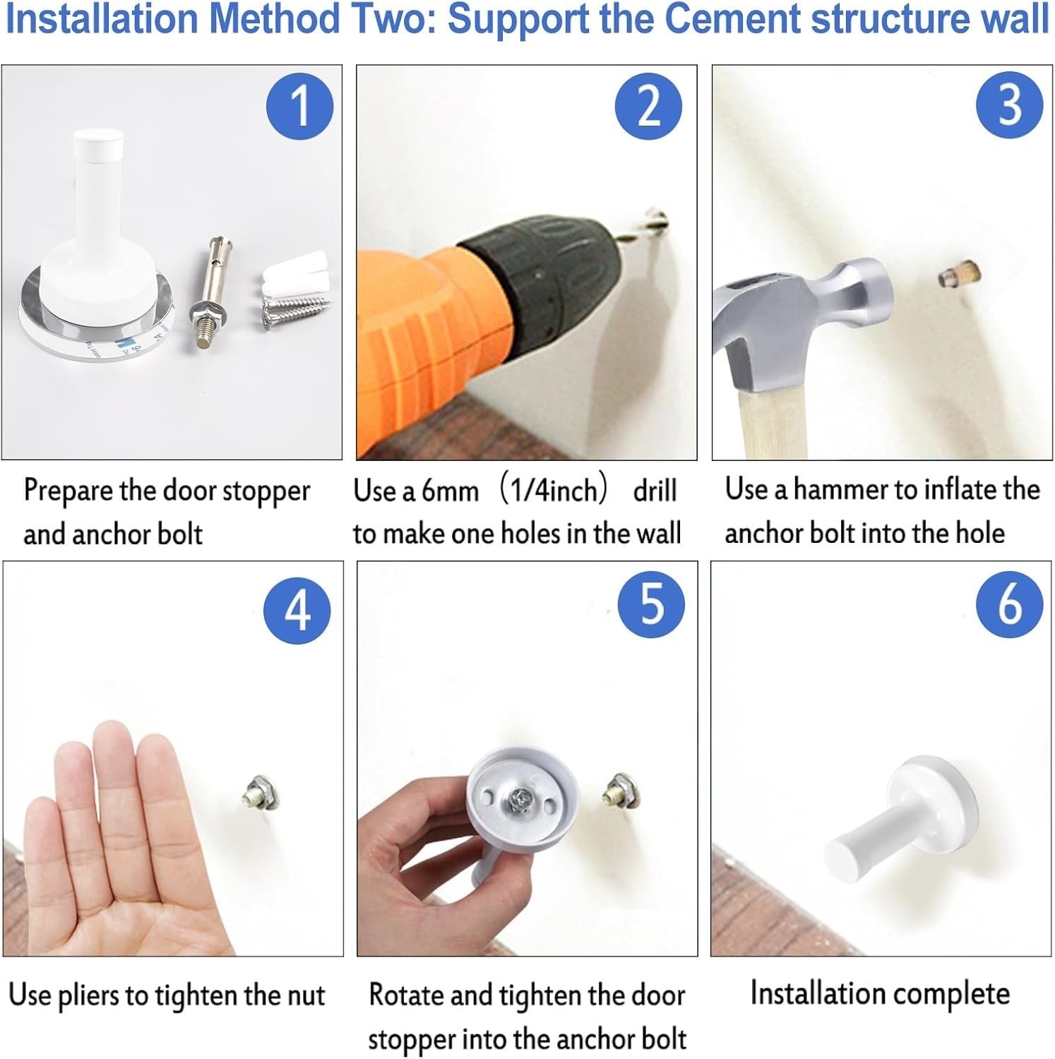6 Pack Self Adhesive Door Stop White Door Stoppers for Skirtings Wall Mounted