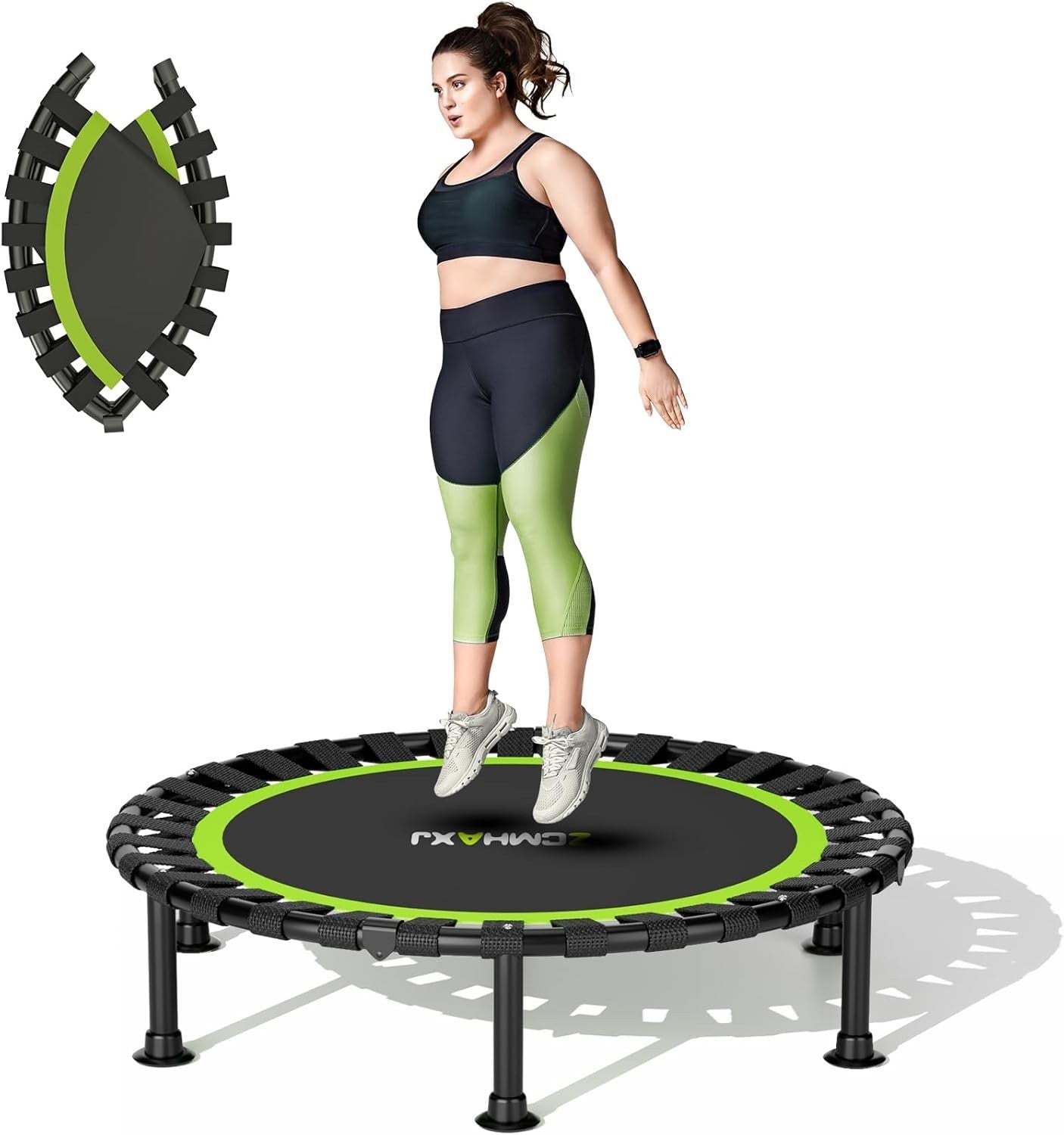Foldable Mini Trampoline Rebounder Exercise Green, 40"