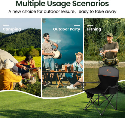 Folding Camping Chairs Pair Black Cooler Bag Cup Holder Side Pocket Carry Bags