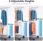 Heavy Duty Double Clothes Rail w/ Wheels 209kg Adjustable Mobile Rack