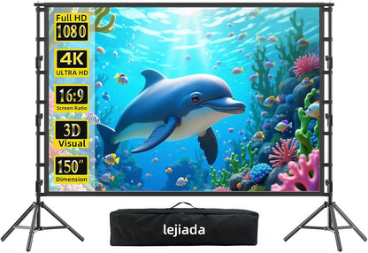 Projector Screen Stand Portable 150in 4K HD Anti-Crease Front Rear Garden Cinema