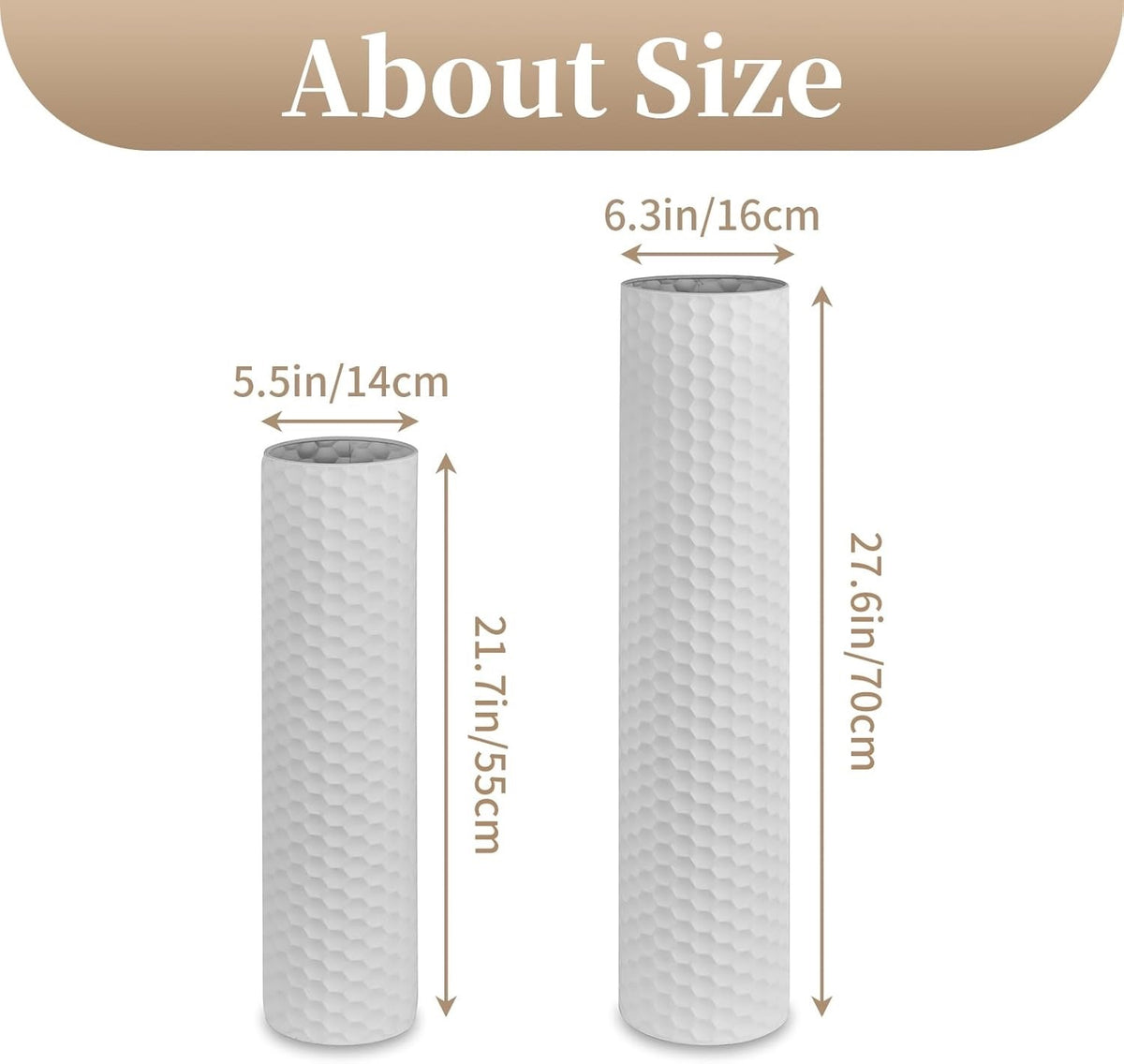 Tall Floor Vase Set 2 White Metal 70cm 55cm Honeycomb Modern Pampas Grass Decor