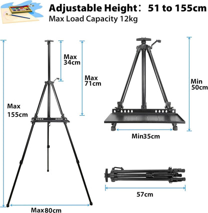 Artist Easel Tripod Stand 50-152cm Aluminium Painting Canvas Carry Bag Black