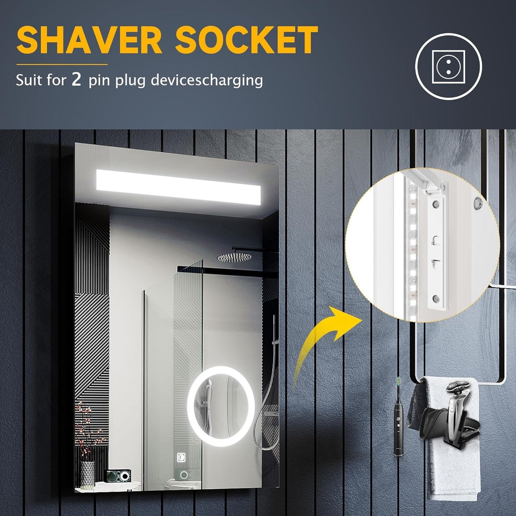 ELEGANT LED Bathroom Mirror 500x700mm Shaver Socket Demister Touch