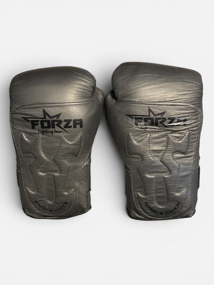 Boxing Gloves Leather Black Forza Warrior Edition Tribal Training Pair Bag