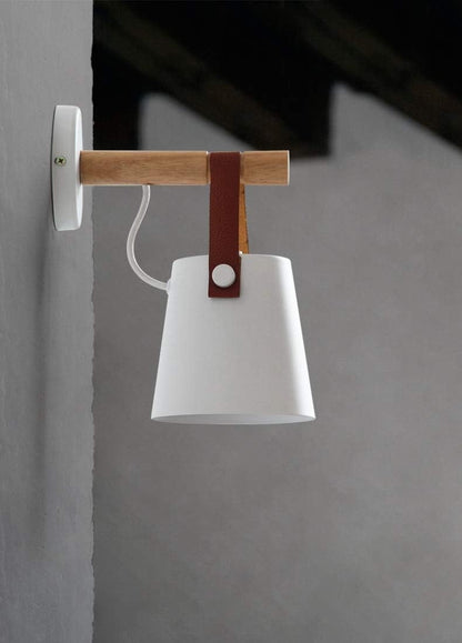 Wall Light Sconce LED E27 Wooden Leather Modern Bedroom Bedside White Lamp