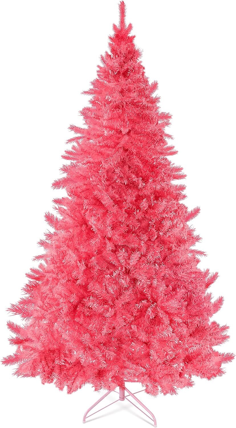 Prextex 1.8M Pink Artificial Christmas Tree Canadian Fir with Metal Stand Indoor