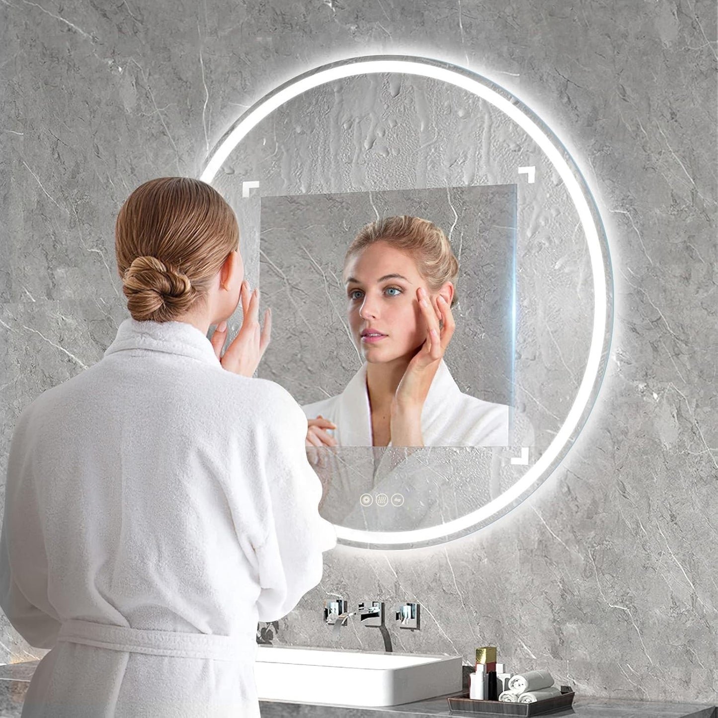 Round LED Bathroom Mirror 500mm Backlit Demister 3 Colour Dimmable Touch IP44