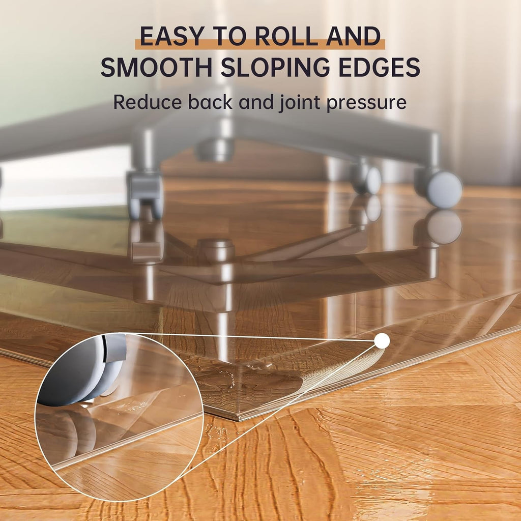 91x91cm Tempered Glass Chair Mat Clear Beveled Edge Carpet Hardwood Floor