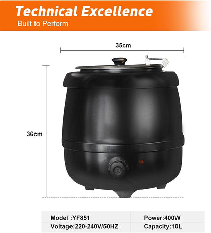Commercial Soup Warmer Kettle 10L Electric 400W Buffet Catering Stainless Steel