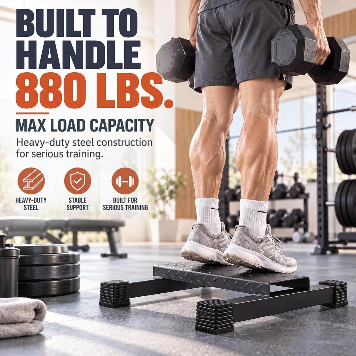 Calf Raise Bar Machine Steel Heavy Duty 400kg Non Slip Gym Squat Stretch Trainer