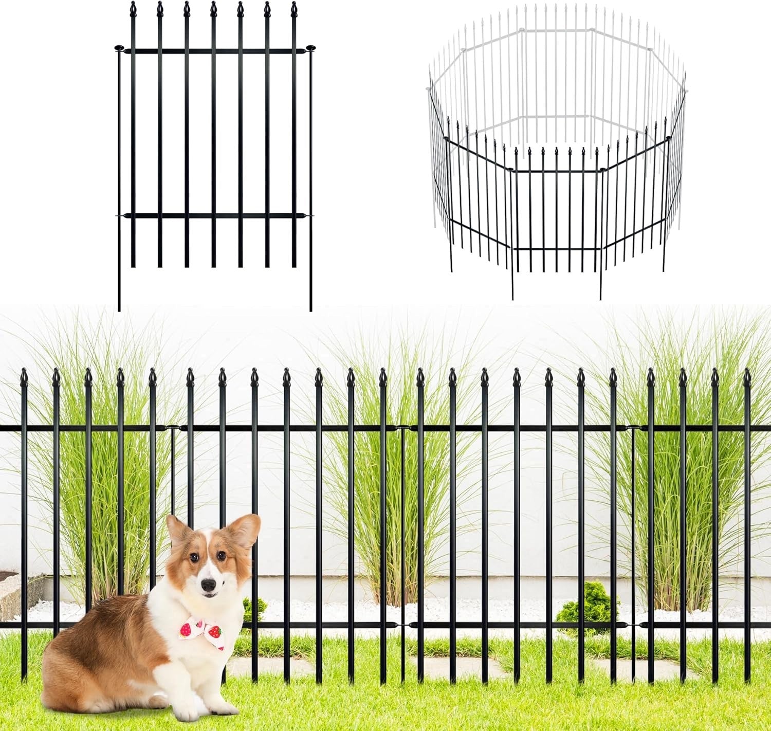 3m Decorative Metal Garden Fence 5 Pack Pet Barrier Border 81cm High