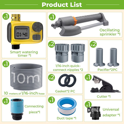 Garden Sprinkler System 3 in 1 Automatic Timer 10m Hose Oscillating Irrigation